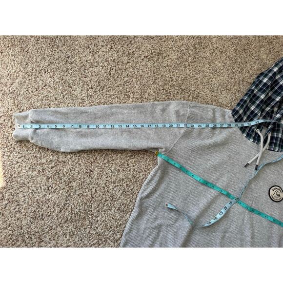 Quiksilver Mens Sweatshirt, size Large, Thermal Hooded Gray w/ Plaid hood - Picture 9 of 13